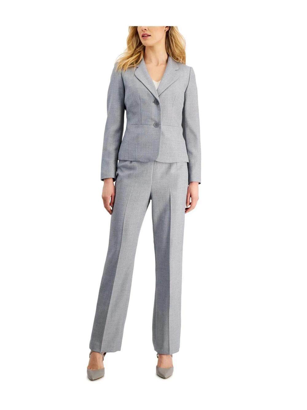 Le Suit 2 Piece Herringbone Pant Suit Gray Career Office Business NWT Size 16